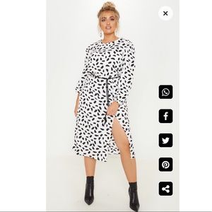 Plus White Tie Waist Dalmatian Print Midi Dress